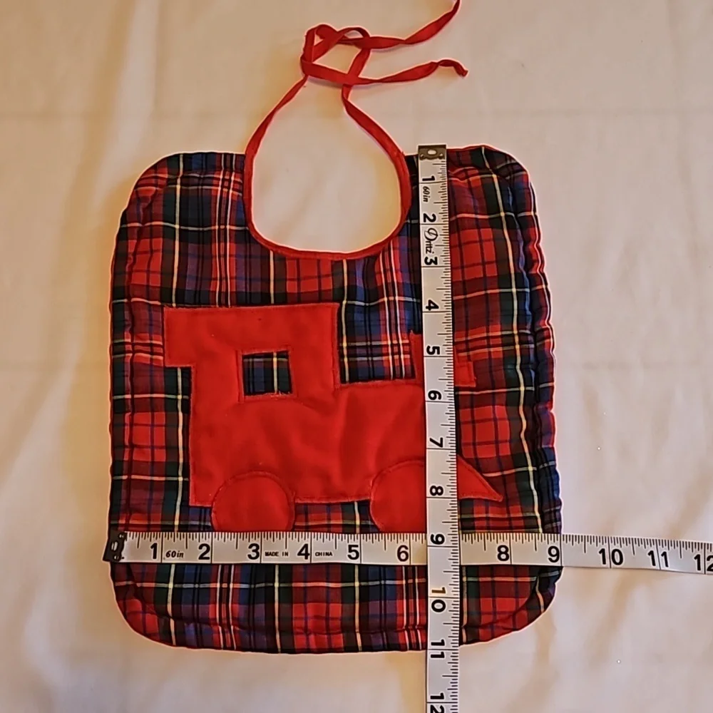 Hand Crafted upcycled bids 2pc-Set double-sided train plaid quilted embroidered
